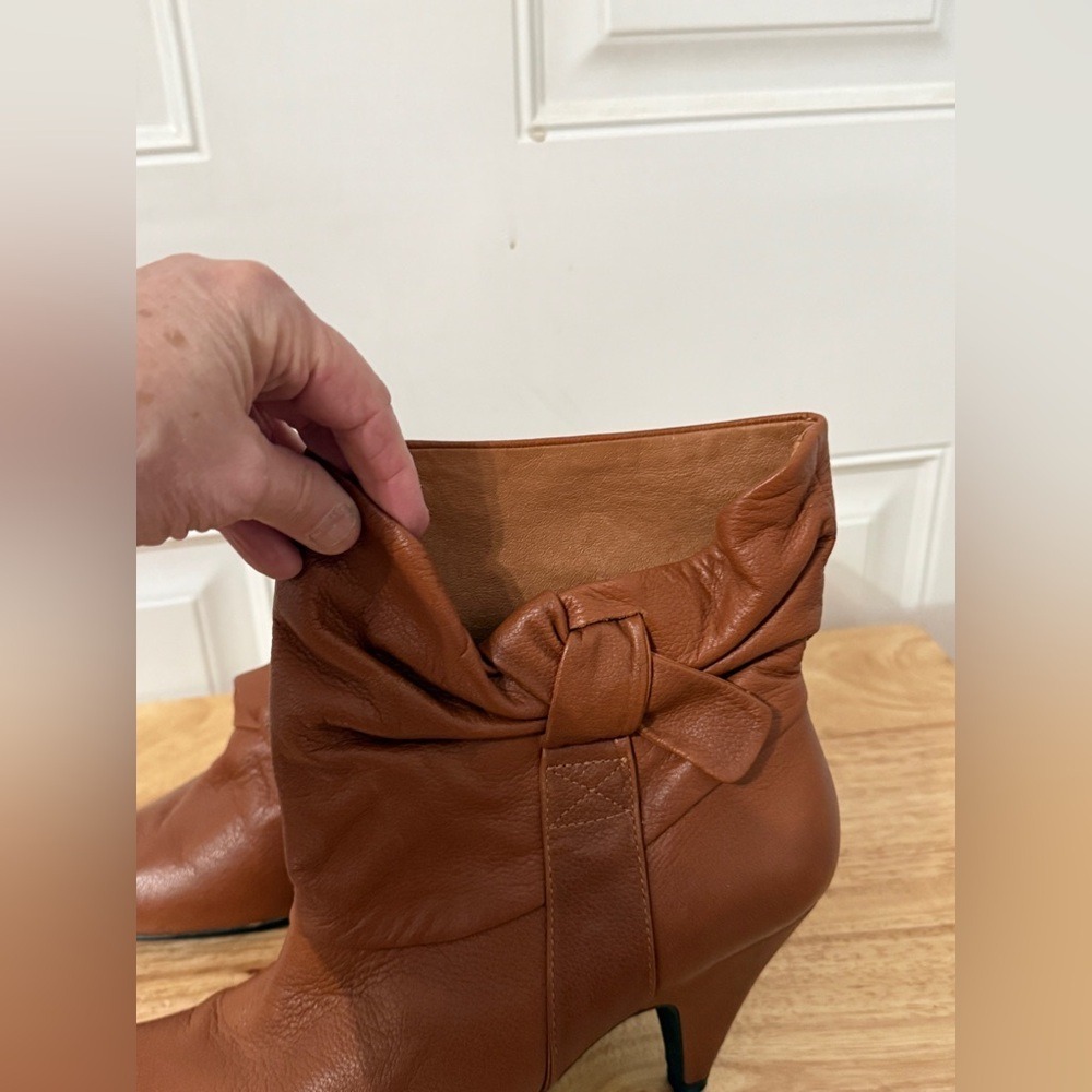 Tan Leather Steve Madden Kitten Heel‎ Slouch Bootie Retro - Picture 3 of 9